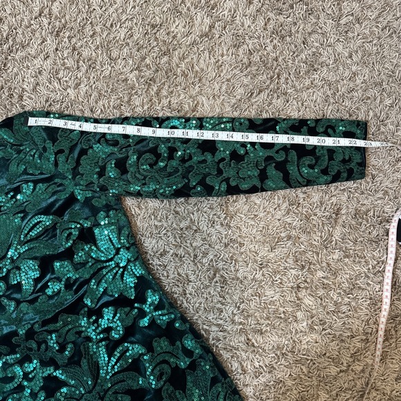Venus Dress Women Dark Green Sequin Velvet Long Sleeve Mini Party Glam Size 8 - Picture 8 of 8